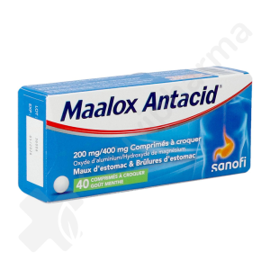 Maalox Antacid Goût Menthe 200 mg/400 mg - 40 comprimés à croquer