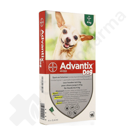 Advantix Dog 40/200 Chiens < 4 kg - 4 pipettes de 0,4 ml