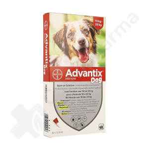 Advantix Dog 250/1250 Honder 10-25 kg - 6 pipetten van 2,5 ml