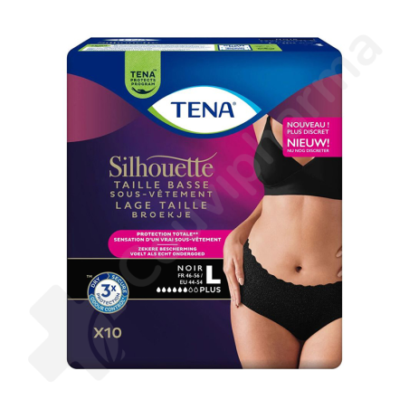 Tena Silhouette Plus Noir Large - 10 beschermende onderbroeken Tena Silhouette Plus Noir Large - 10 beschermende onderbroeken