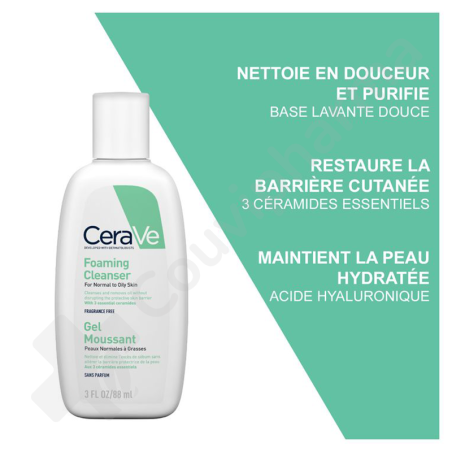 CeraVe Gel Moussant Nettoyant Peau Normale à Grasse - 88 ml