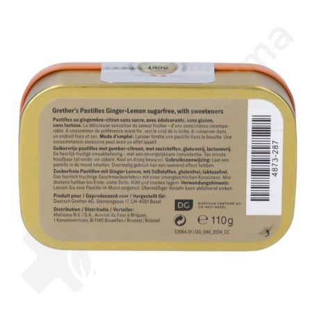 Grether's Pastilles Pour La Gorge Gingembre-Citron Sans Sucre - 110 g