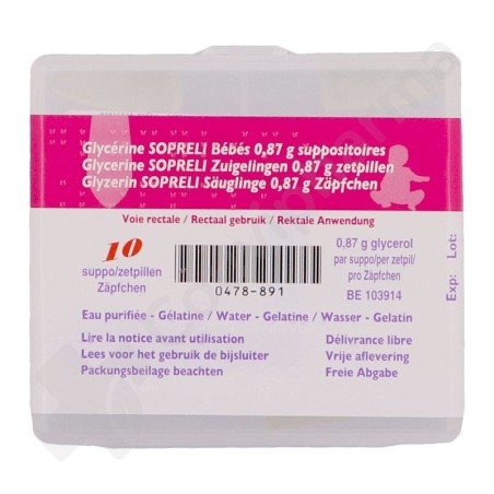 Glycerine Sopreli Bébé - 10 suppositoires